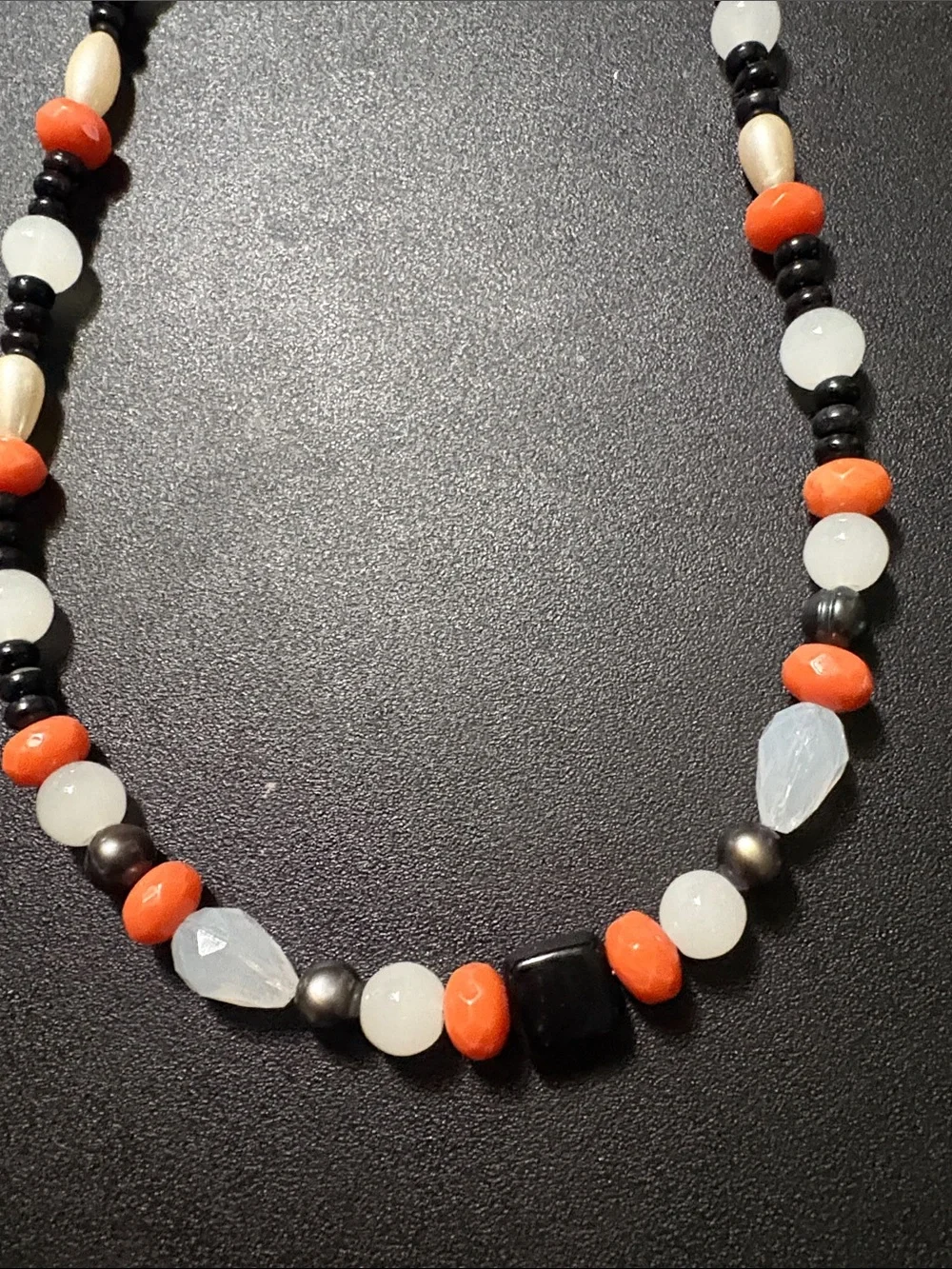 Handcrafted Orange & Black Bead Necklace and Bracelet Set